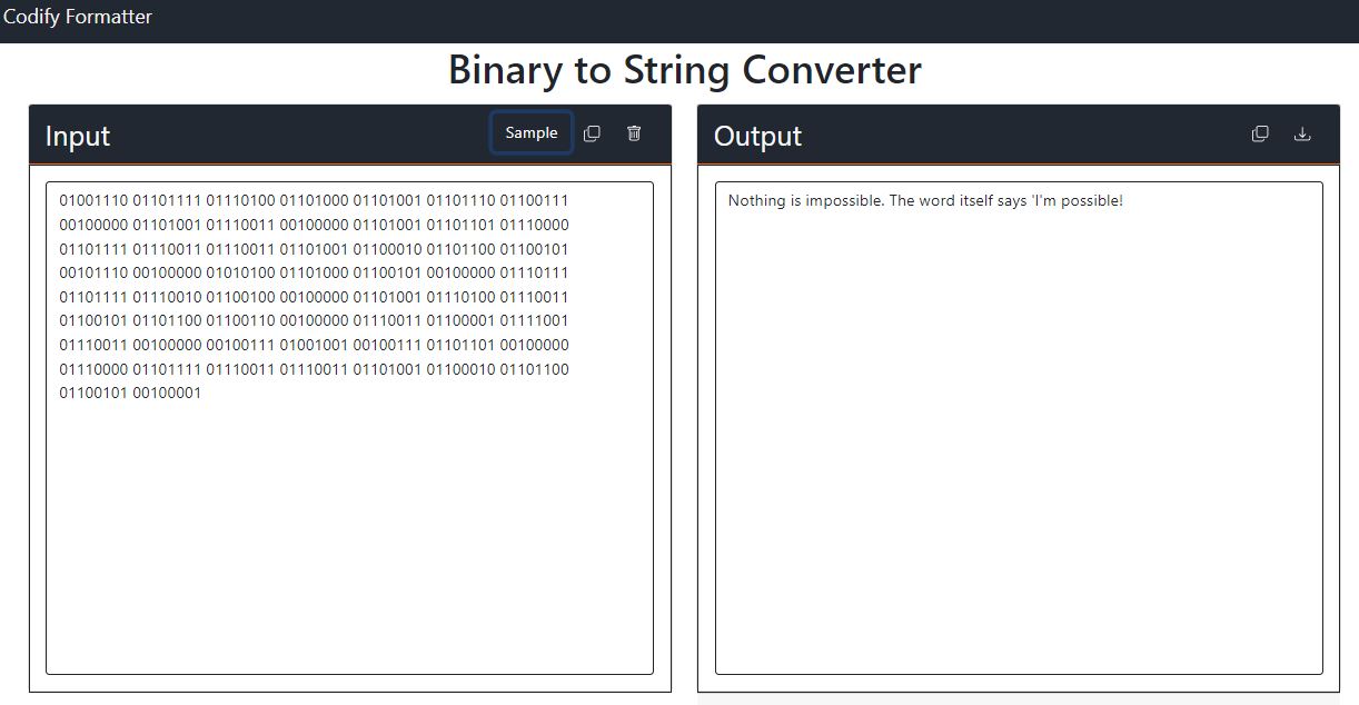 Binary to Text Converter - Codifyformatter
