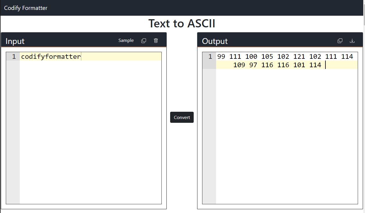 Text to ascii Codifyformatter